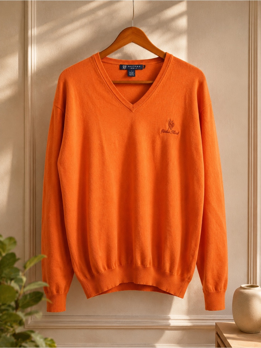 Oxford Golf Men's V-Neck Orange Sweater L cotton